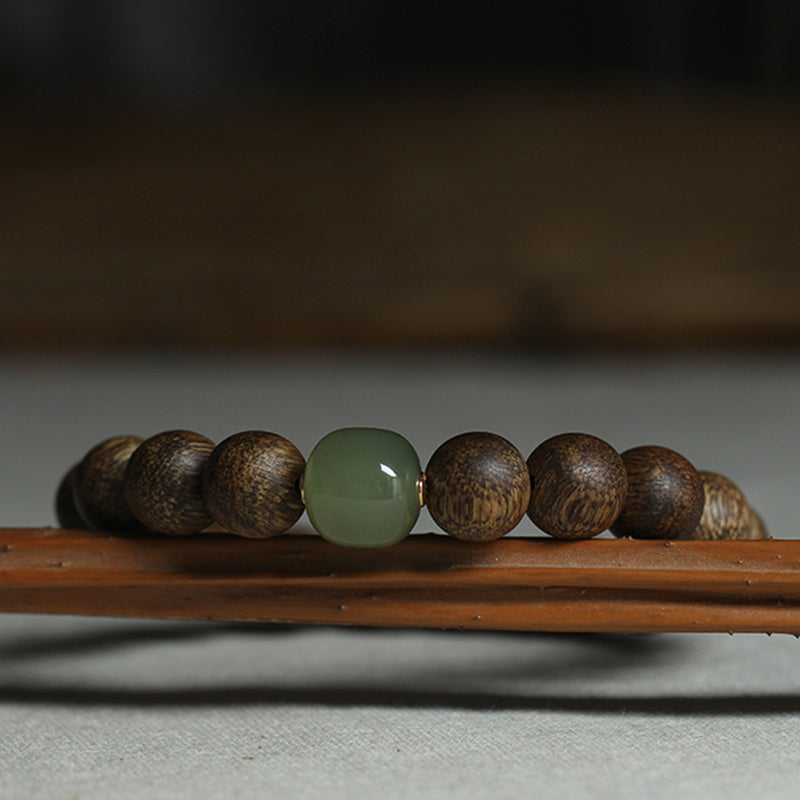 Bracelet de paix en bois d'agar Huang Qinan et jade Hetian du Vietnam