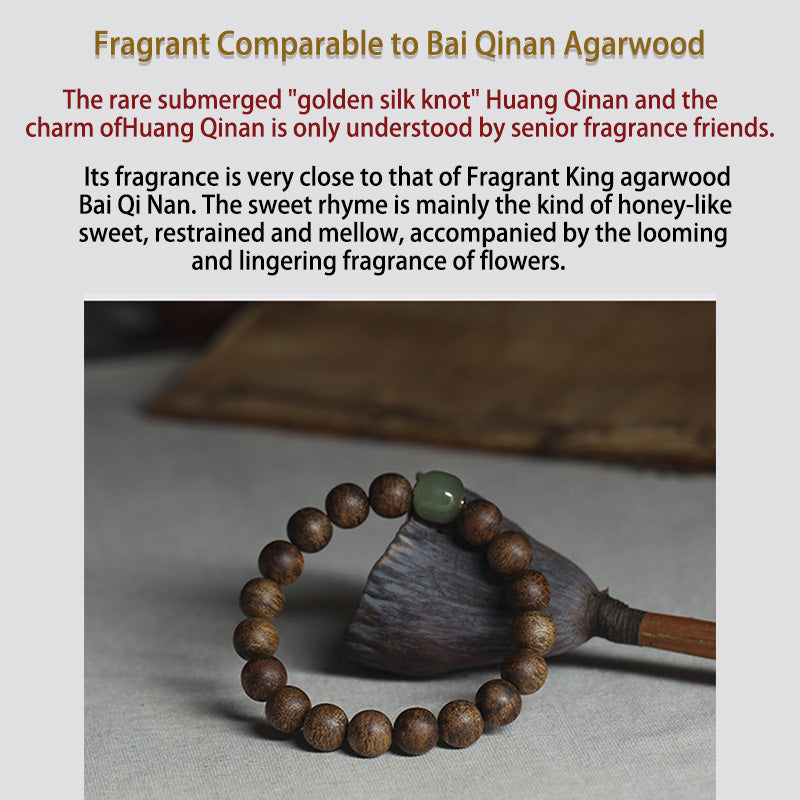 Bracelet de paix en bois d'agar Huang Qinan et jade Hetian du Vietnam