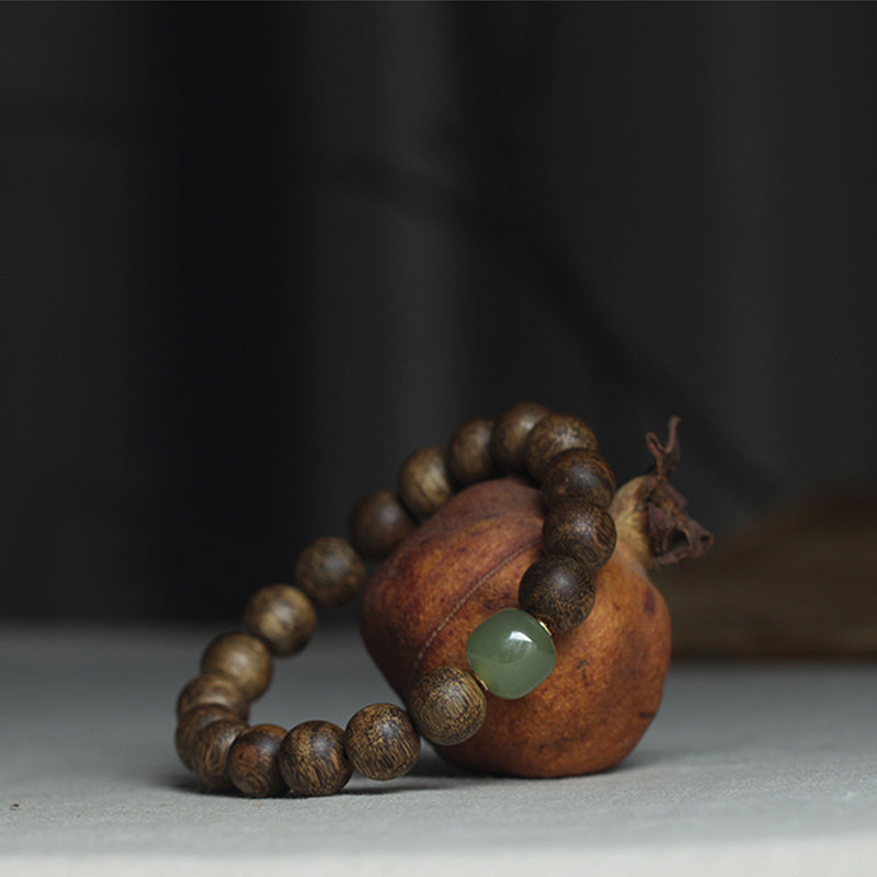 Bracelet de paix en bois d'agar Huang Qinan et jade Hetian du Vietnam