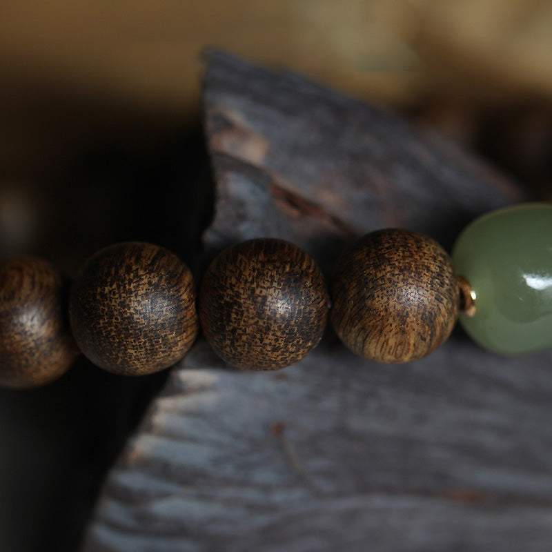 Bracelet de paix en bois d'agar Huang Qinan et jade Hetian du Vietnam
