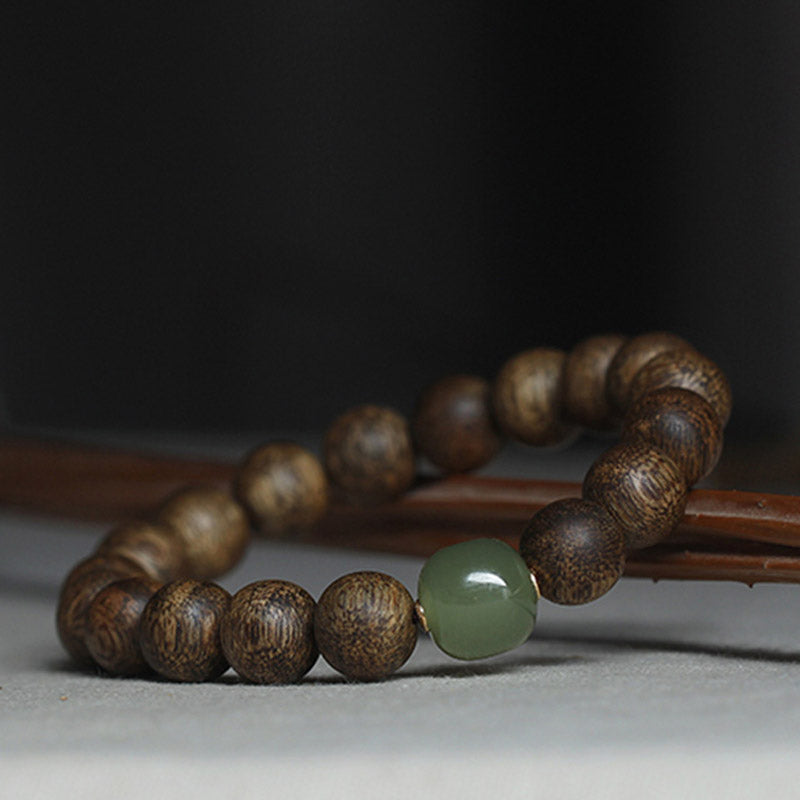 Bracelet de paix en bois d'agar Huang Qinan et jade Hetian du Vietnam