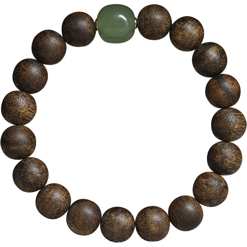 Bracelet de paix en bois d'agar Huang Qinan et jade Hetian du Vietnam