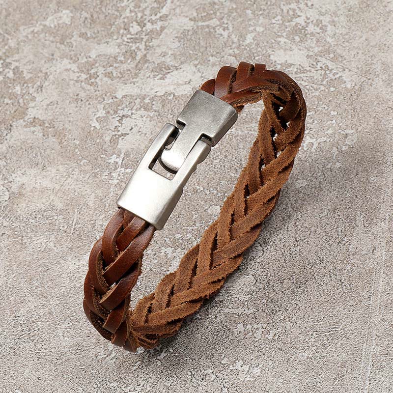 Bracelet vintage en cuir tressé de 18 à 20 cm