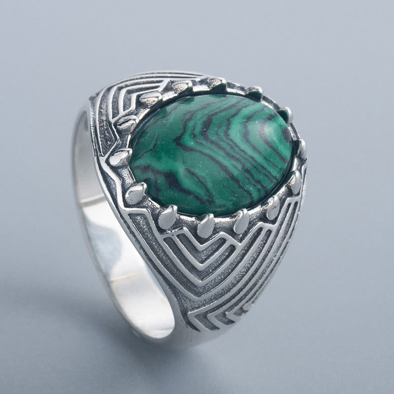 Bague vintage en argent sterling 18 mm avec malachite pour le calme