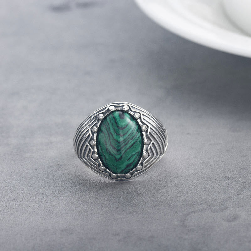 Bague vintage en argent sterling 18 mm avec malachite pour le calme