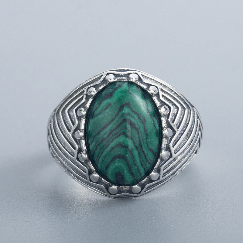 Bague vintage en argent sterling 18 mm avec malachite pour le calme