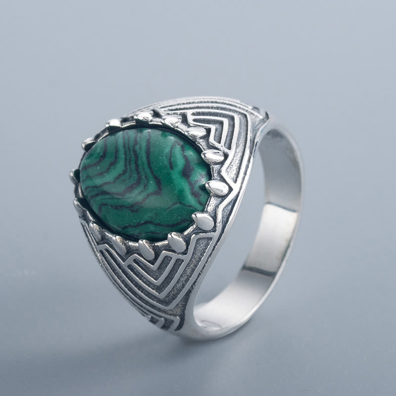 Bague vintage en argent sterling 18 mm avec malachite pour le calme