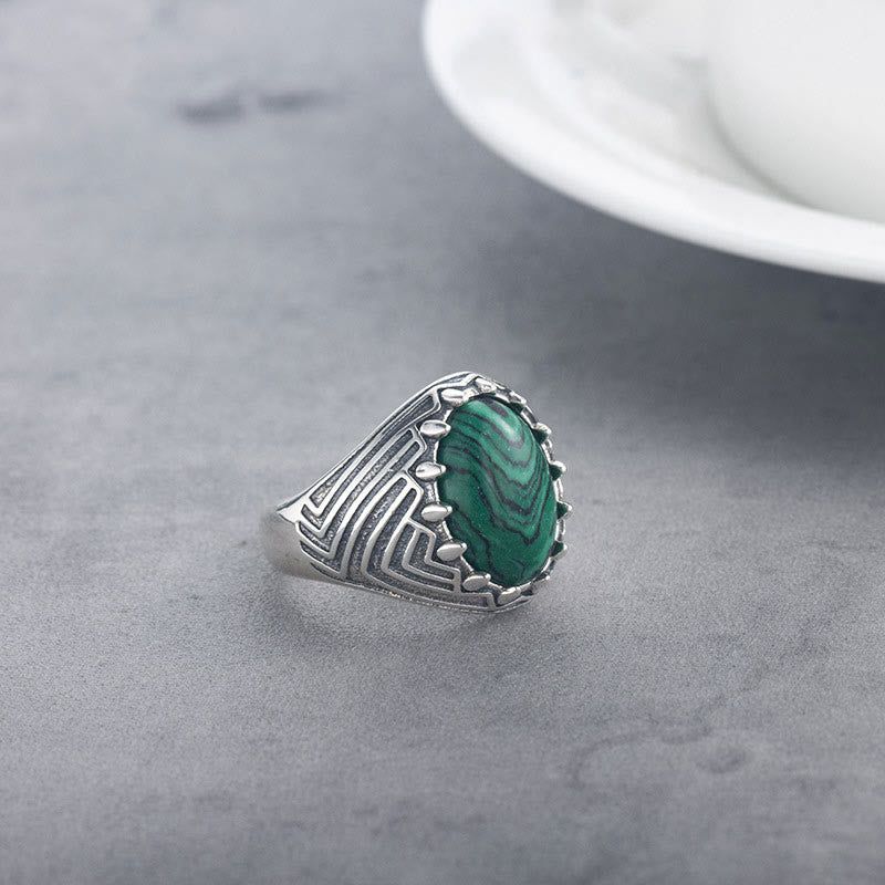 Bague vintage en argent sterling 18 mm avec malachite pour le calme