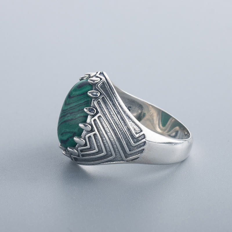 Bague vintage en argent sterling 18 mm avec malachite pour le calme