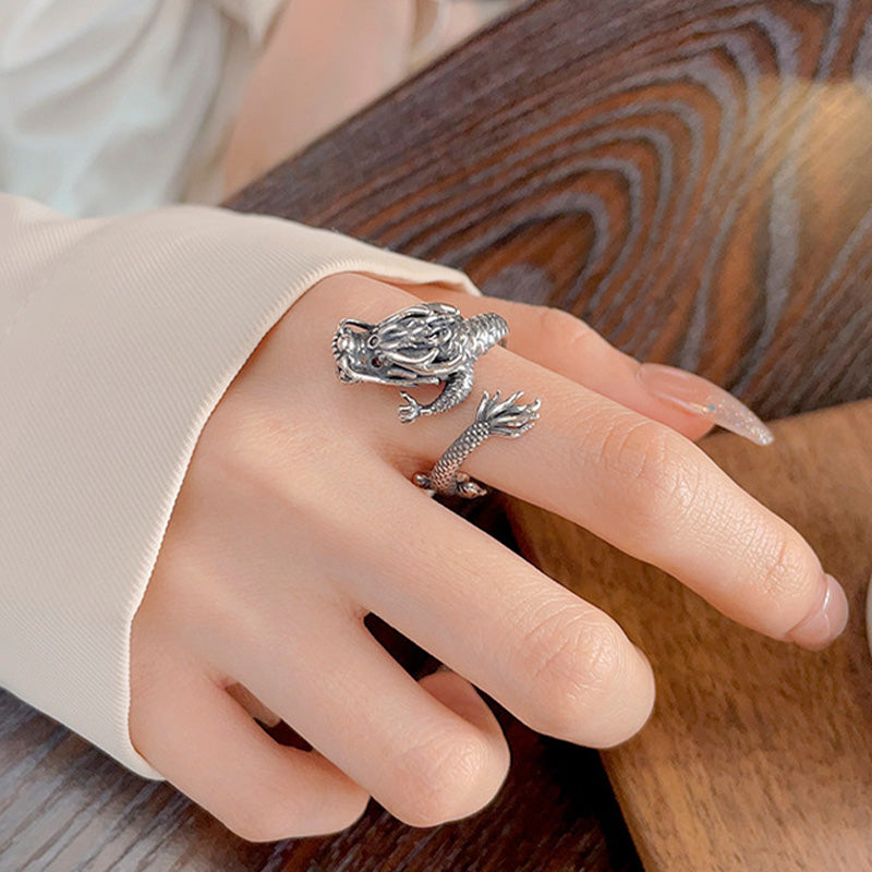 Bague dragon vintage en argent sterling 925 | Symbole de chance et de pouvoir