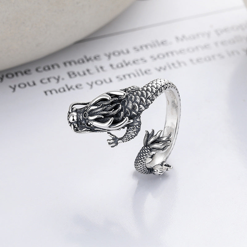 Bague dragon vintage en argent sterling 925 | Symbole de chance et de pouvoir