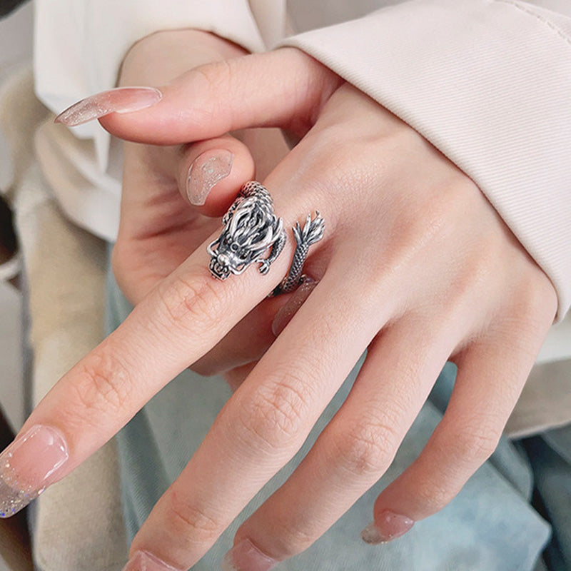 Bague dragon vintage en argent sterling 925 | Symbole de chance et de pouvoir
