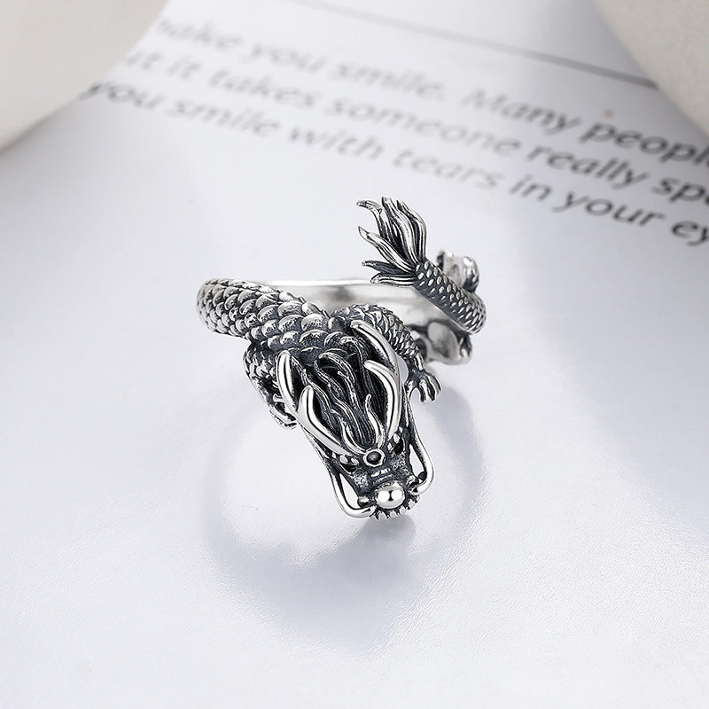 Bague dragon vintage en argent sterling 925 | Symbole de chance et de pouvoir