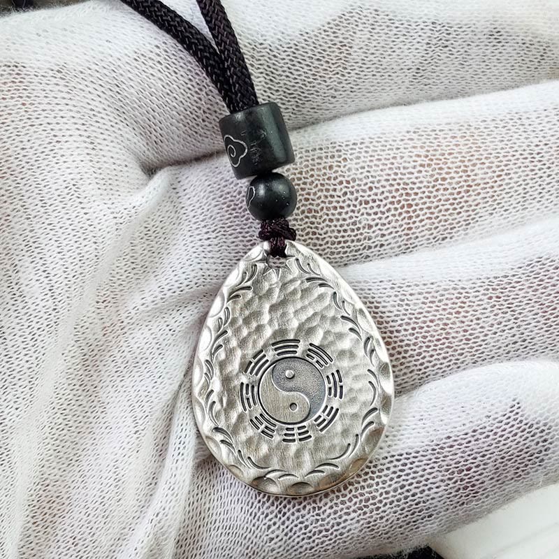 Collier pendentif vintage Yin Yang Bagua en argent sterling 999 - Équilibre et harmonie