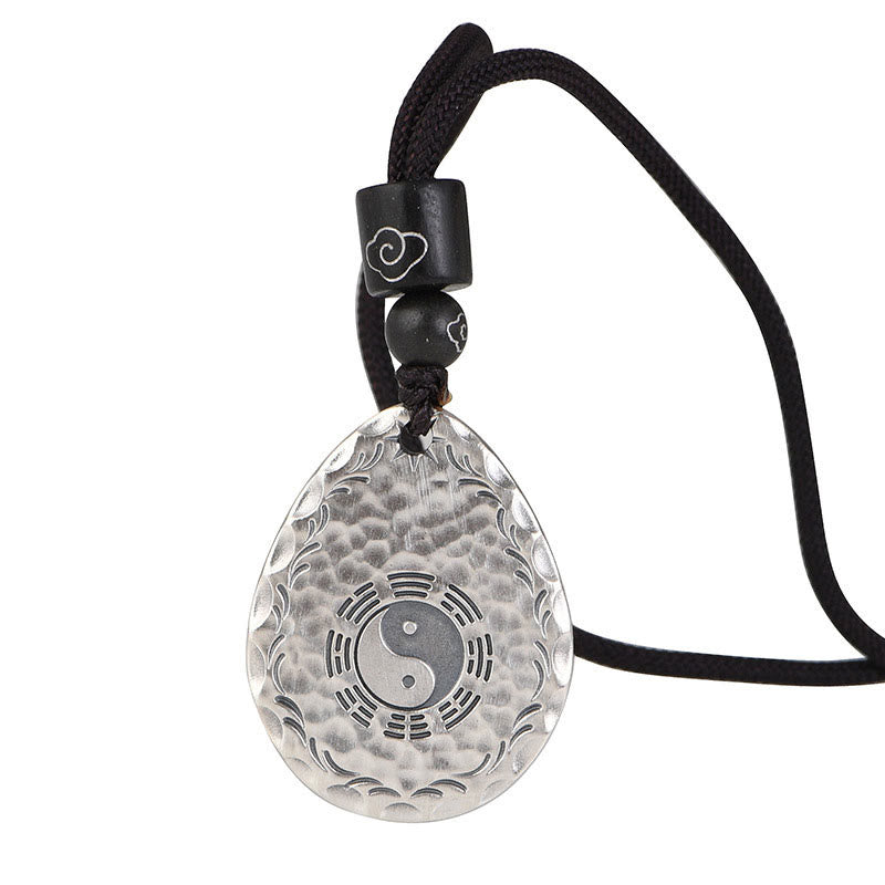 Collier pendentif vintage Yin Yang Bagua en argent sterling 999 - Équilibre et harmonie