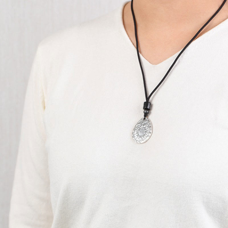 Collier pendentif vintage Yin Yang Bagua en argent sterling 999 - Équilibre et harmonie