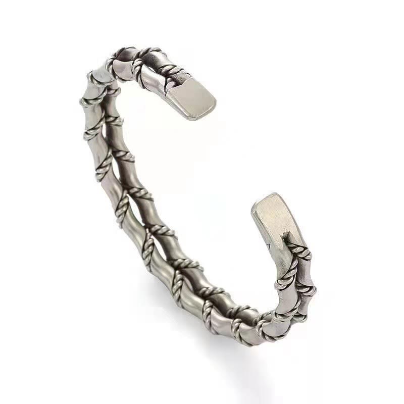 Bracelet manchette porte-bonheur vintage en bambou | Bracelet spirituel en cuivre