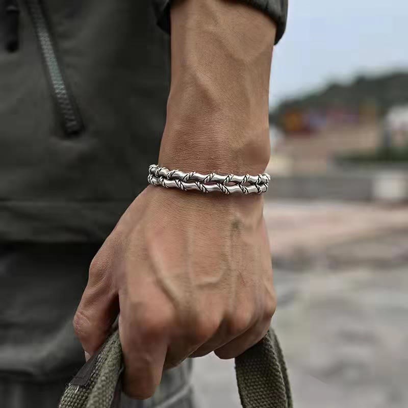 Bracelet manchette porte-bonheur vintage en bambou | Bracelet spirituel en cuivre