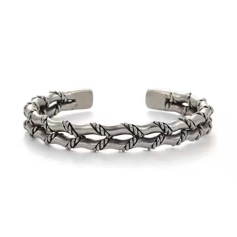 Bracelet manchette porte-bonheur vintage en bambou | Bracelet spirituel en cuivre