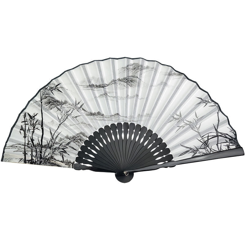 Éventail chinois pliant en soie, motif pivoine, papillon et lotus, en bambou et en soie