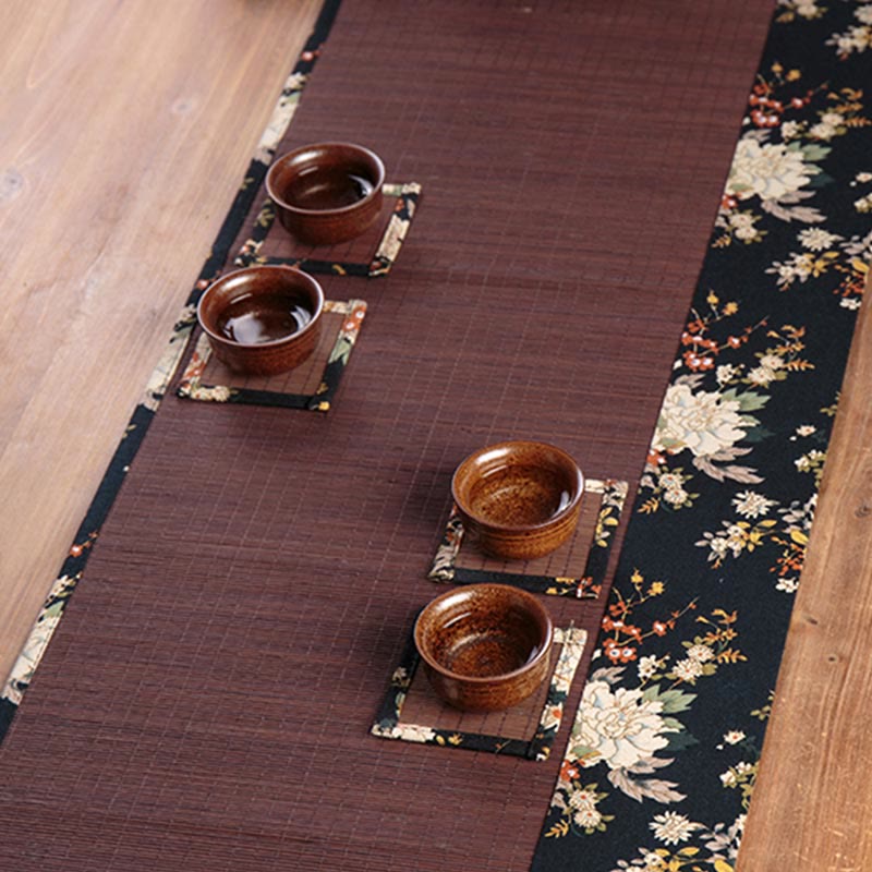 Dessous de verre vintage en bambou 35 x 100 cm | Dessous de verre pivoine