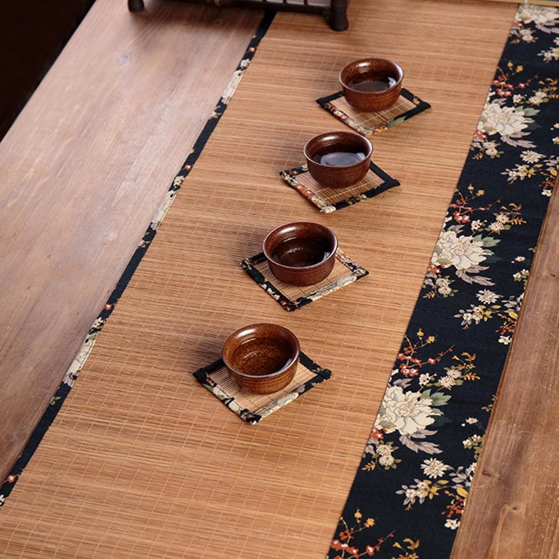 Dessous de verre vintage en bambou 35 x 100 cm | Dessous de verre pivoine