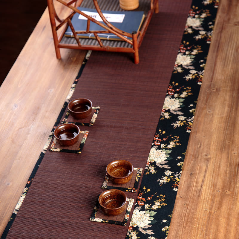 Dessous de verre vintage en bambou 35 x 100 cm | Dessous de verre pivoine