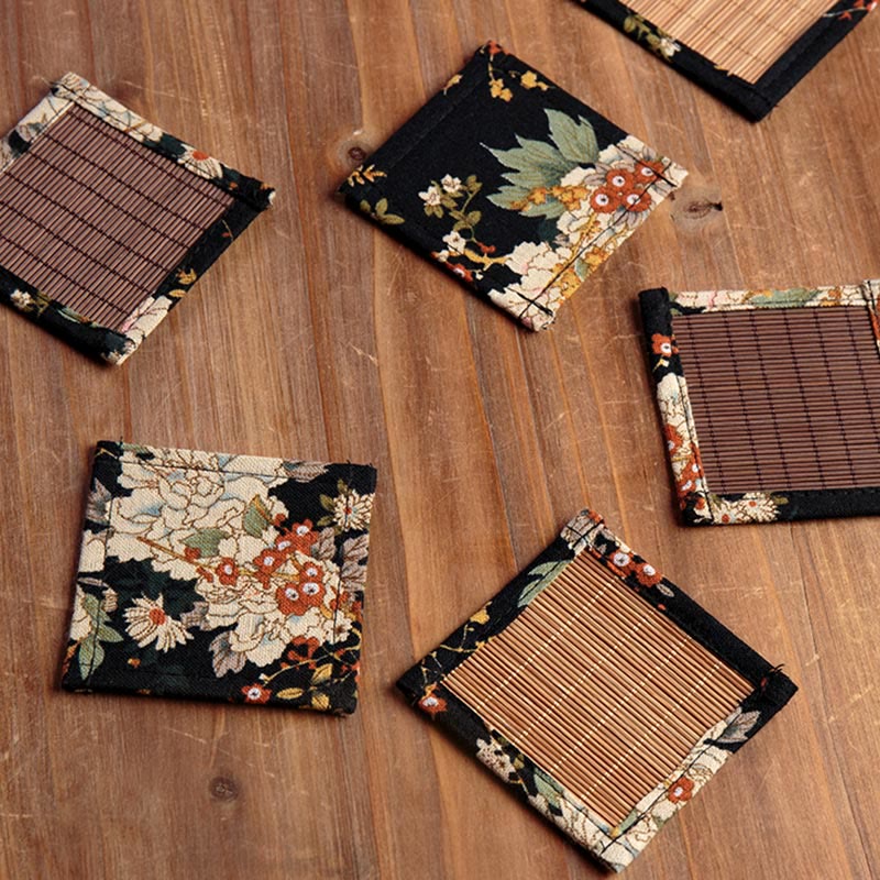 Dessous de verre vintage en bambou 35 x 100 cm | Dessous de verre pivoine