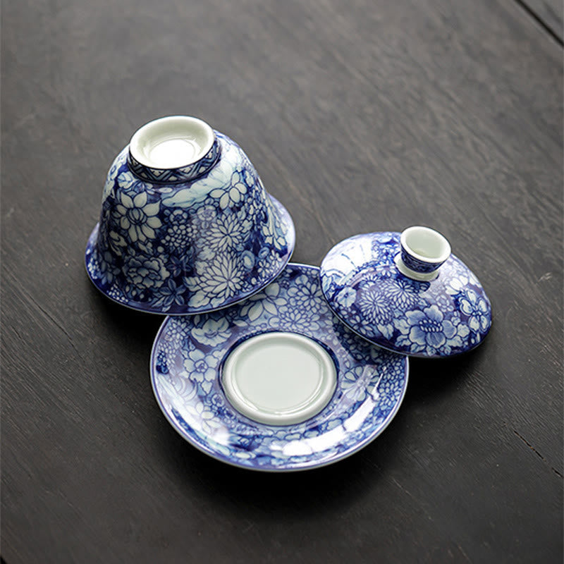 Service à thé Gaiwan vintage en porcelaine bleu blanc 150 ml Méditation