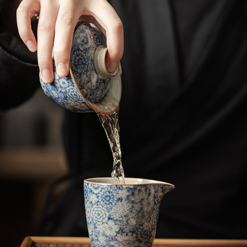 Tasse à thé Gaiwan vintage en porcelaine bleu blanc avec couvercle 150 ml