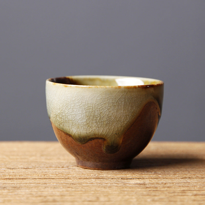 Tasse à thé vintage en céramique marron beige avec changement de four pour la méditation