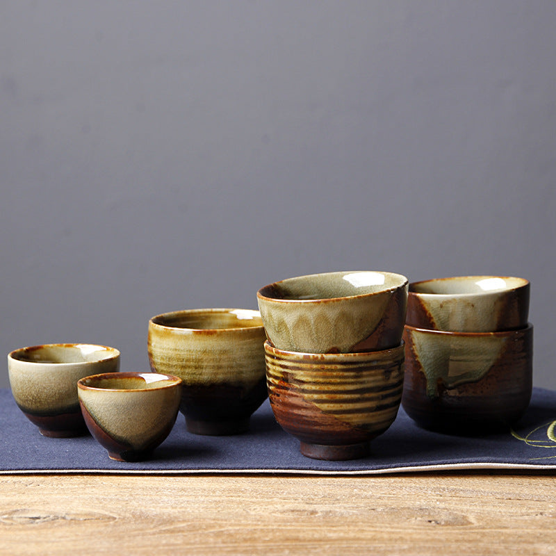 Tasse à thé vintage en céramique marron beige avec changement de four pour la méditation