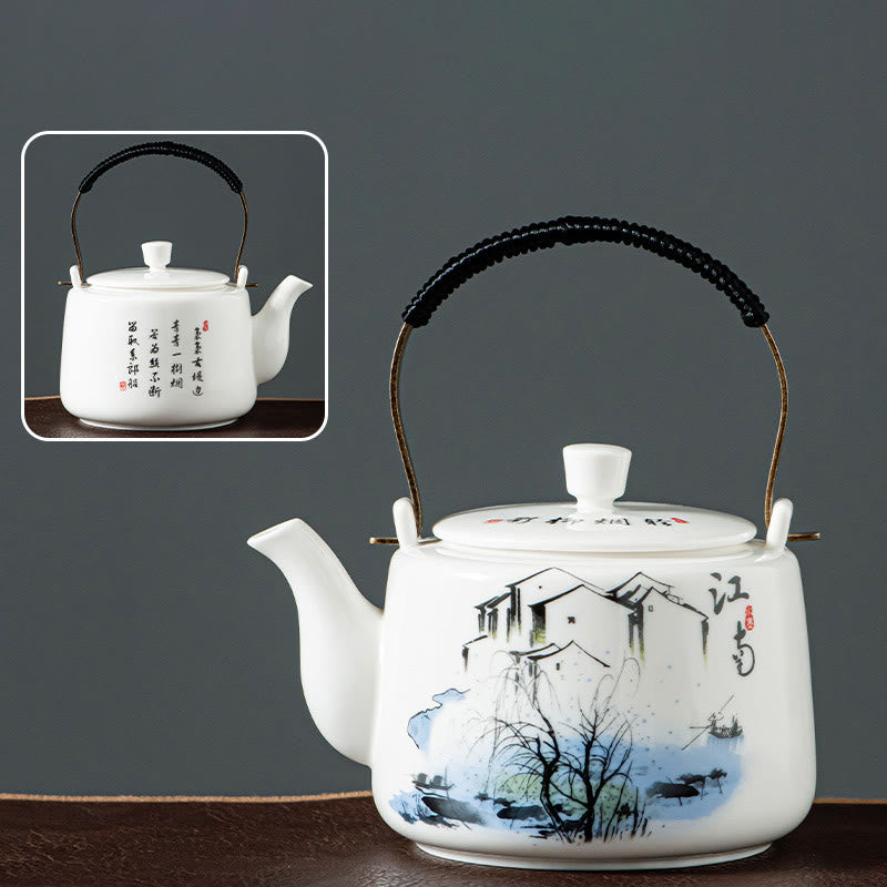 Théière Kung Fu vintage en céramique Dragon Mountain Fisherman 600 ml