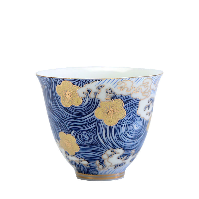 Tasse à thé vintage en céramique Motif vagues de l'océan 60 ml | Vaisselle
