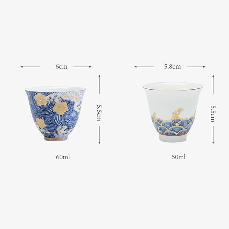 Tasse à thé vintage en céramique Motif vagues de l'océan 60 ml | Vaisselle