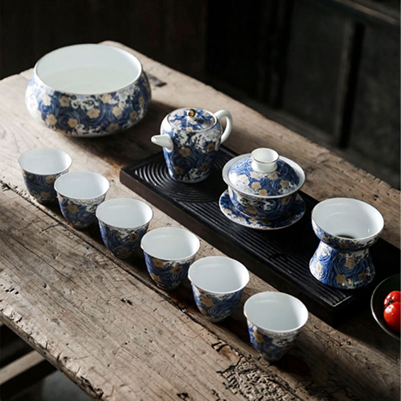 Tasse à thé vintage en céramique Motif vagues de l'océan 60 ml | Vaisselle