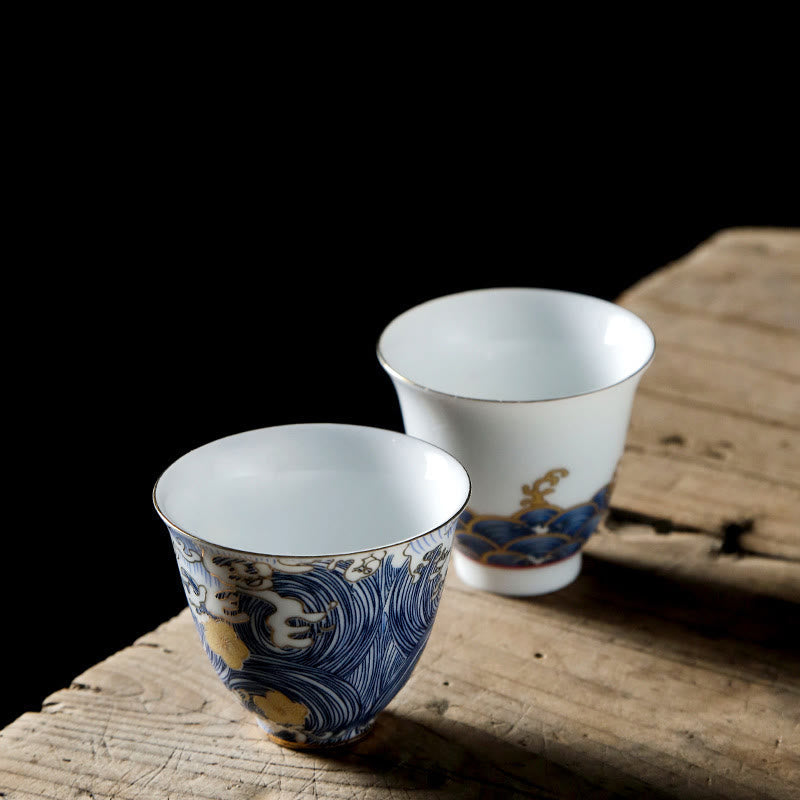 Tasse à thé vintage en céramique Motif vagues de l'océan 60 ml | Vaisselle