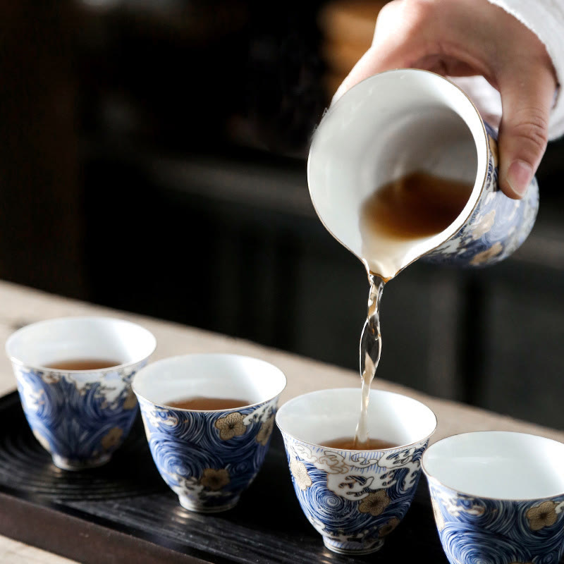 Tasse à thé vintage en céramique Motif vagues de l'océan 60 ml | Vaisselle