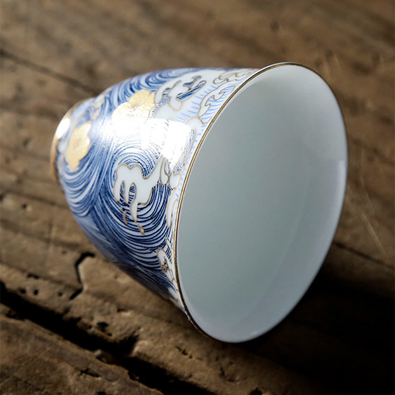 Tasse à thé vintage en céramique Motif vagues de l'océan 60 ml | Vaisselle