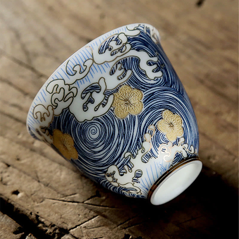 Tasse à thé vintage en céramique Motif vagues de l'océan 60 ml | Vaisselle