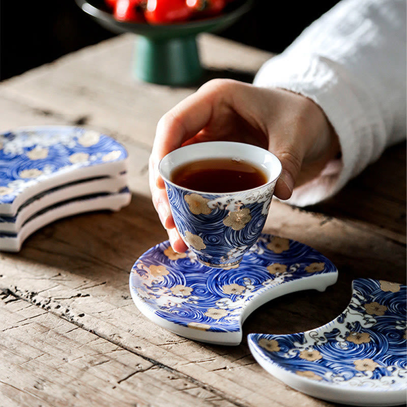 Tasse à thé vintage en céramique Motif vagues de l'océan 60 ml | Vaisselle