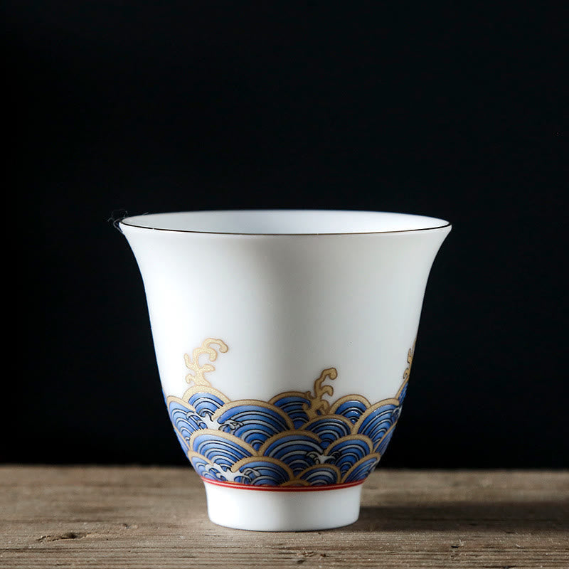Tasse à thé vintage en céramique Motif vagues de l'océan 60 ml | Vaisselle