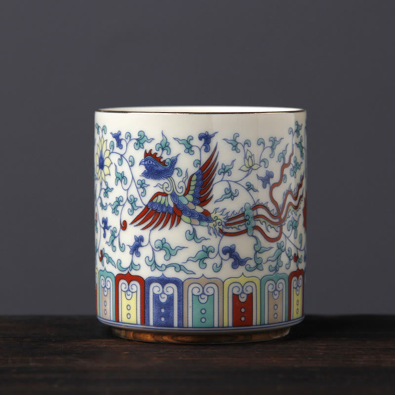 Tasse à thé vintage en céramique avec motifs de fleurs de prunier, de pin et de bambou