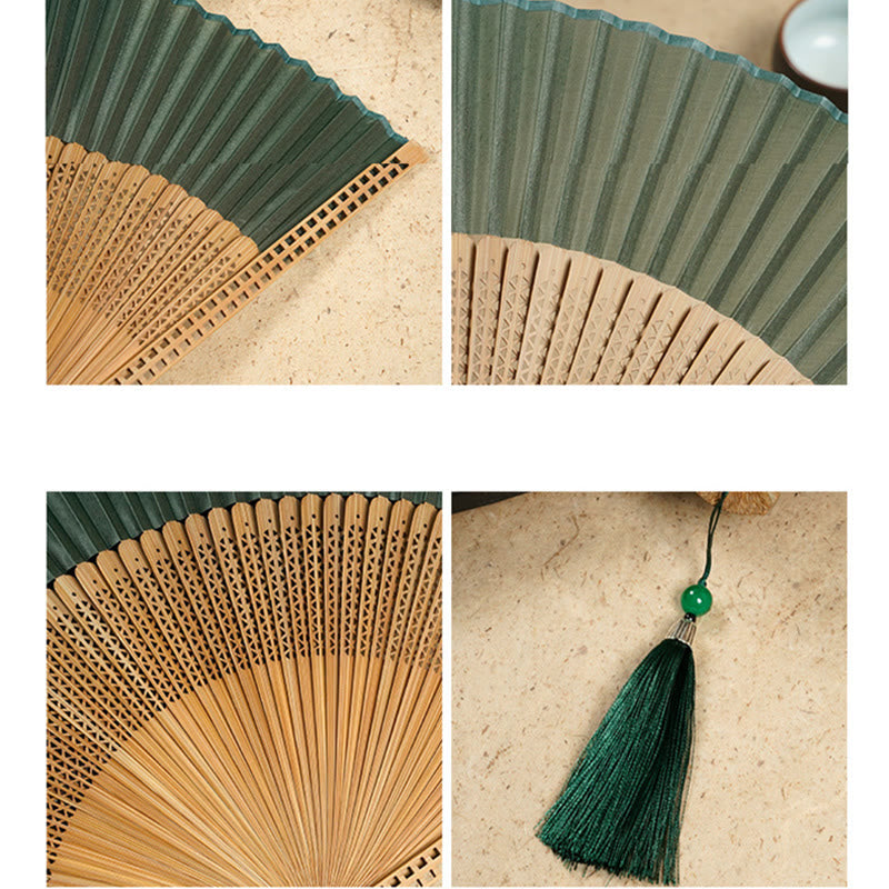 Éventail chinois pliant vintage | Éventail à main en bambou et polyester