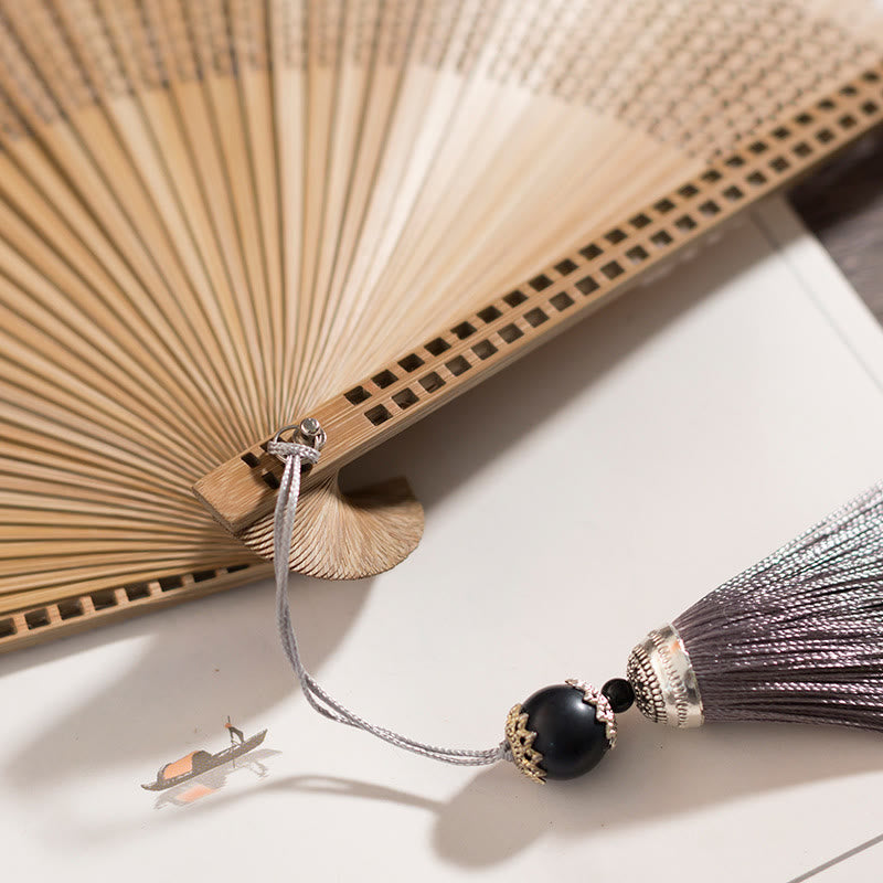 Éventail chinois pliant vintage | Éventail à main en bambou et polyester