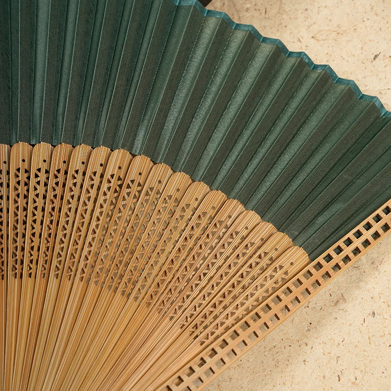 Éventail chinois pliant vintage | Éventail à main en bambou et polyester