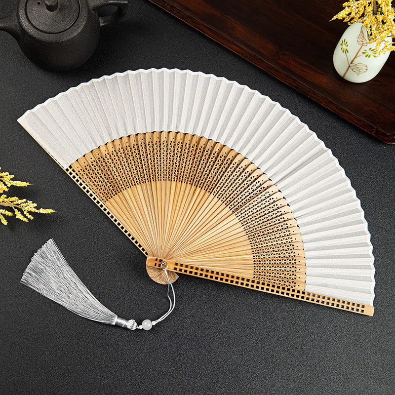 Éventail chinois pliant vintage | Éventail à main en bambou et polyester
