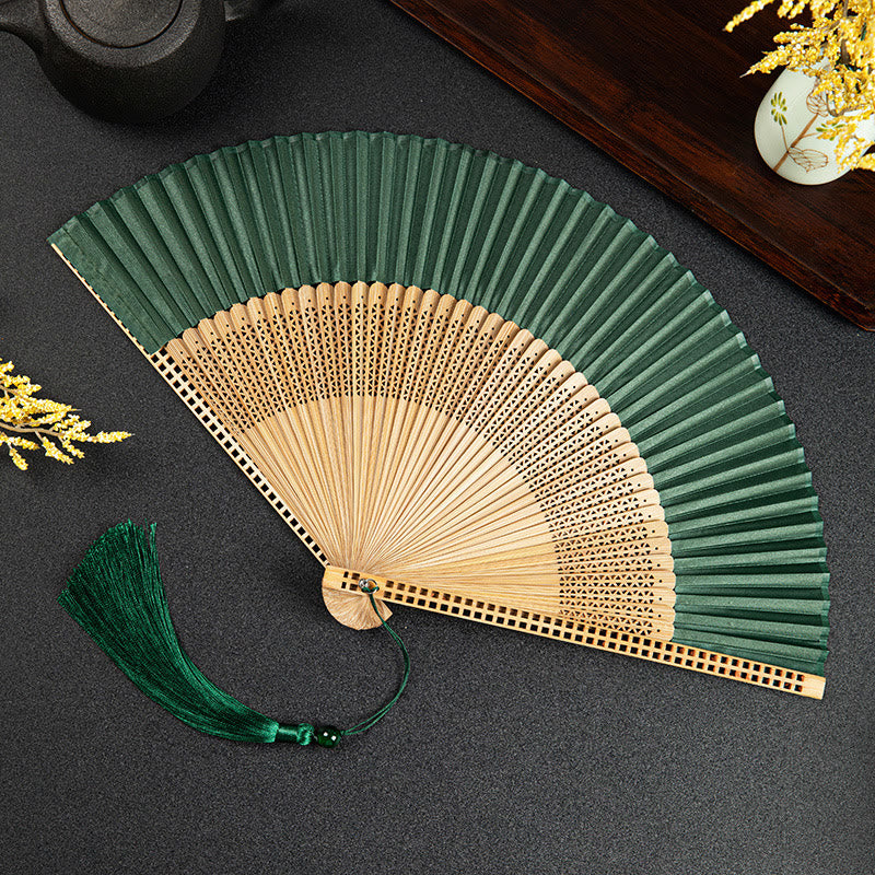 Éventail chinois pliant vintage | Éventail à main en bambou et polyester