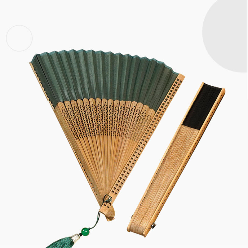 Éventail chinois pliant vintage | Éventail à main en bambou et polyester