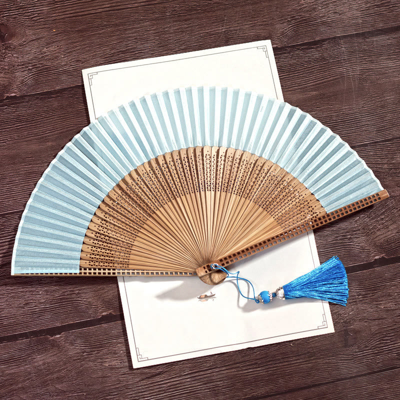 Éventail chinois pliant vintage | Éventail à main en bambou et polyester